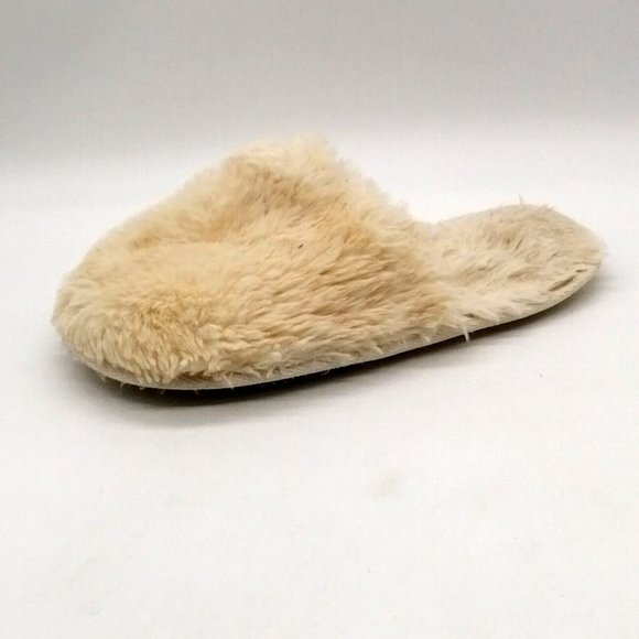 Express Womens Slide Slipper Ivory Faux Fur Flat Heel Round Toe Cushioned M 7-8 - Picture 1 of 9